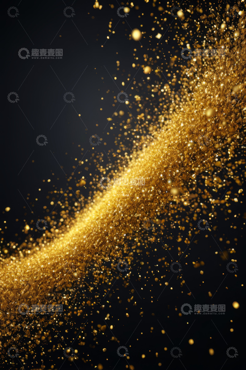 高清大图下载【趣麦麦图】黑色背景金色粒子流动素材
