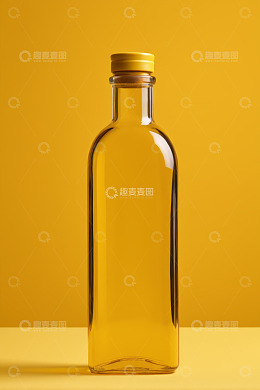黄色背景下的透明油瓶
