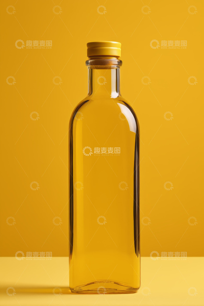 黄色背景下的透明油瓶