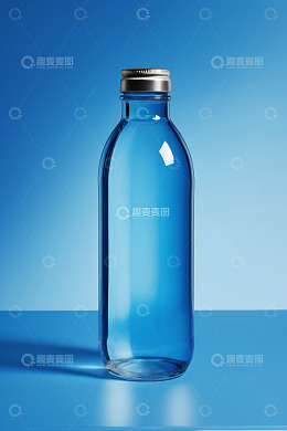 蓝色背景下的透明玻璃瓶