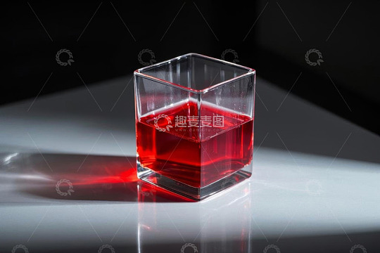 方形玻璃杯中的红色液体