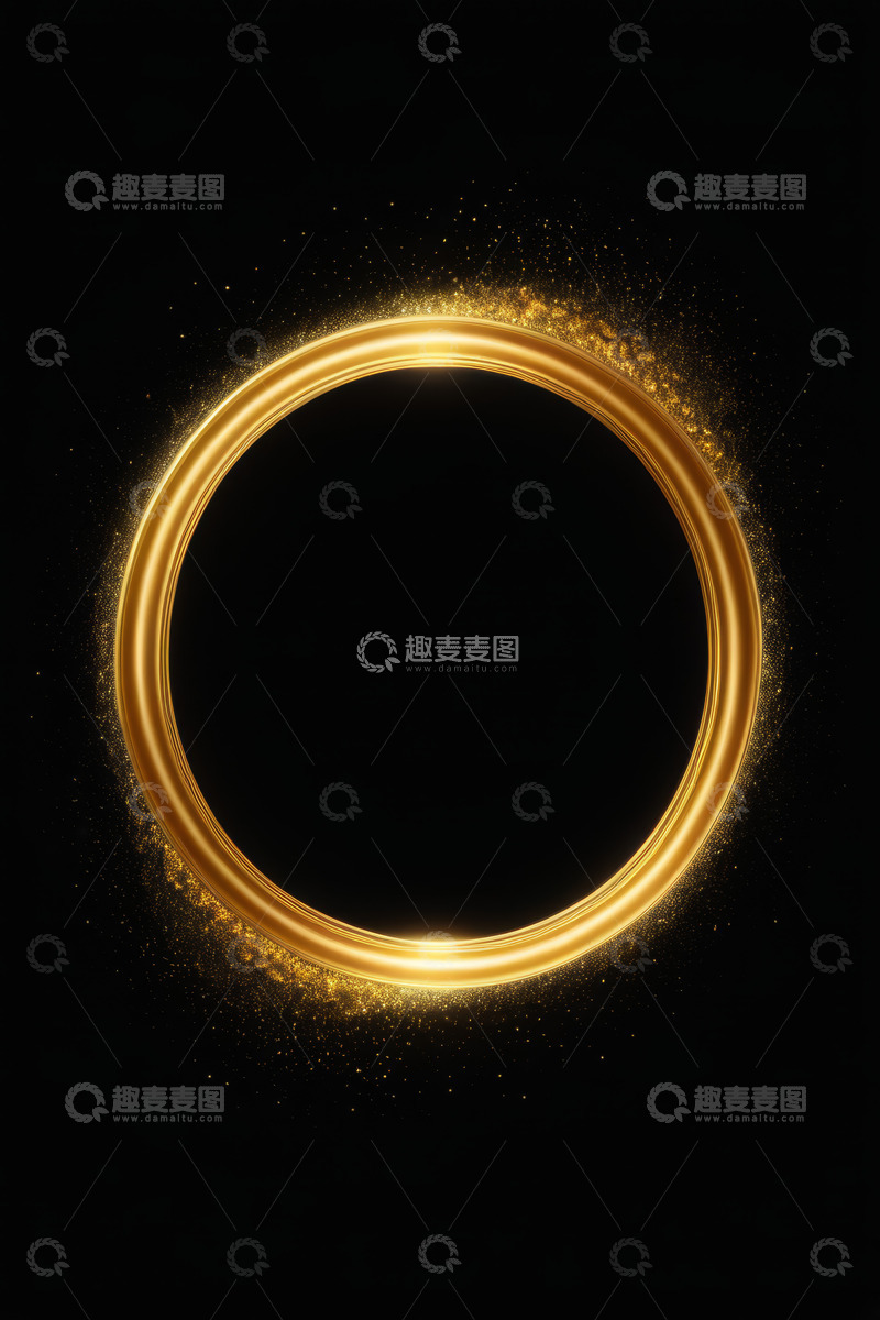 高清大图下载【趣麦麦图】黑色背景金色发光圆环