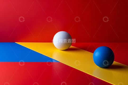 彩色背景上的白色和蓝色圆球
