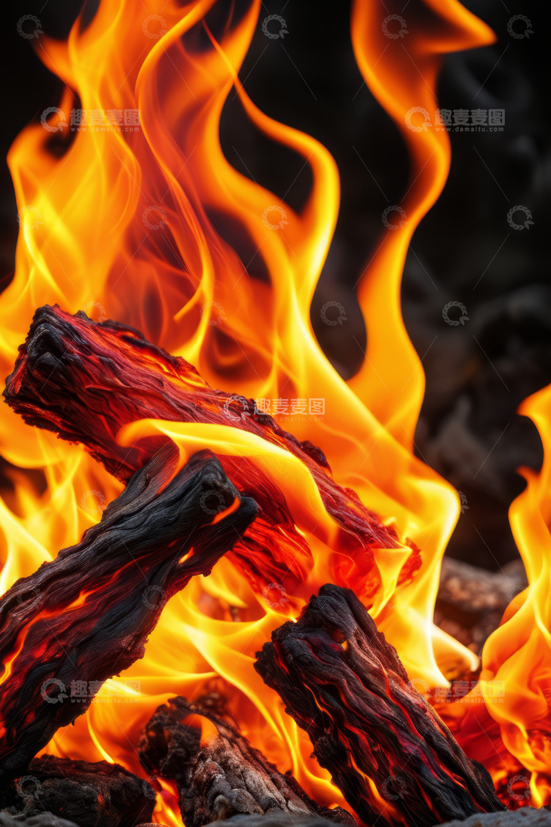 高清大图下载【趣麦麦图】燃烧的木柴火焰特写