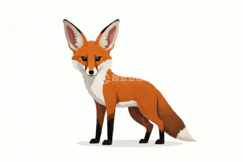 高清大图下载【趣麦麦图】站立的红狐狸插画素材