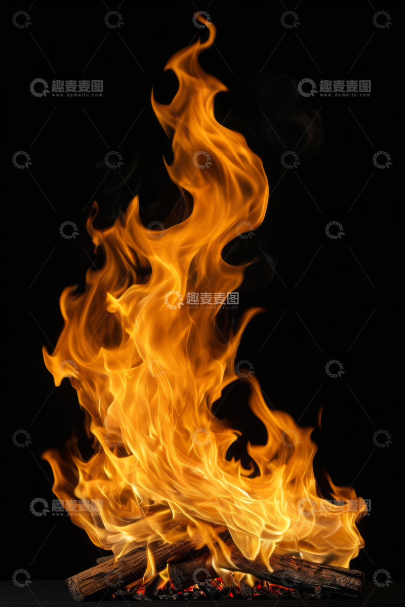 高清大图下载【趣麦麦图】黑色背景下燃烧的火焰