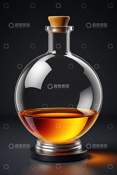 玻璃酒瓶内装琥珀色液体