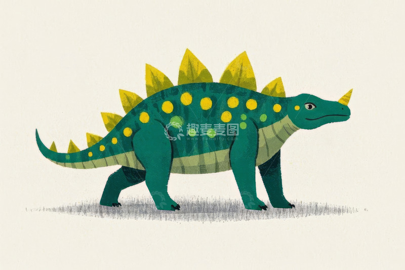 高清大图下载【趣麦麦图】卡通风格绿色恐龙插画