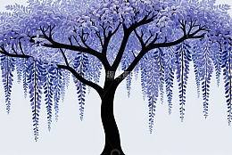 紫色垂枝树插画素材