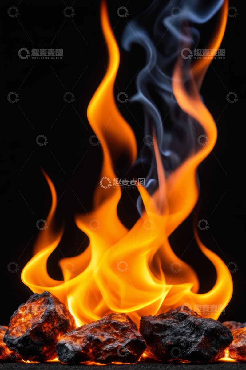 高清大图下载【趣麦麦图】燃烧的火焰与炭火特写