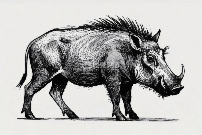 高清大图下载【趣麦麦图】手绘野猪站立形象素材