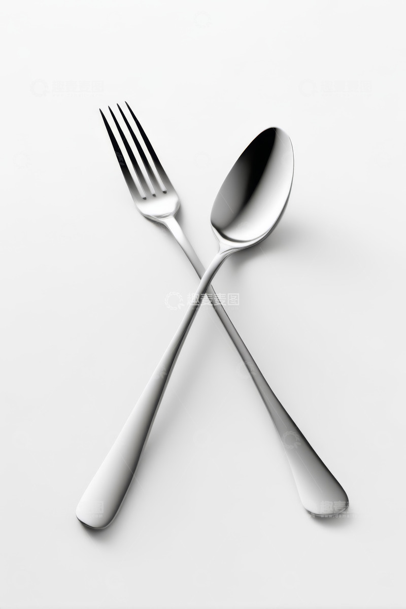 高清大图下载【趣麦麦图】交叉摆放的金属餐叉与餐勺