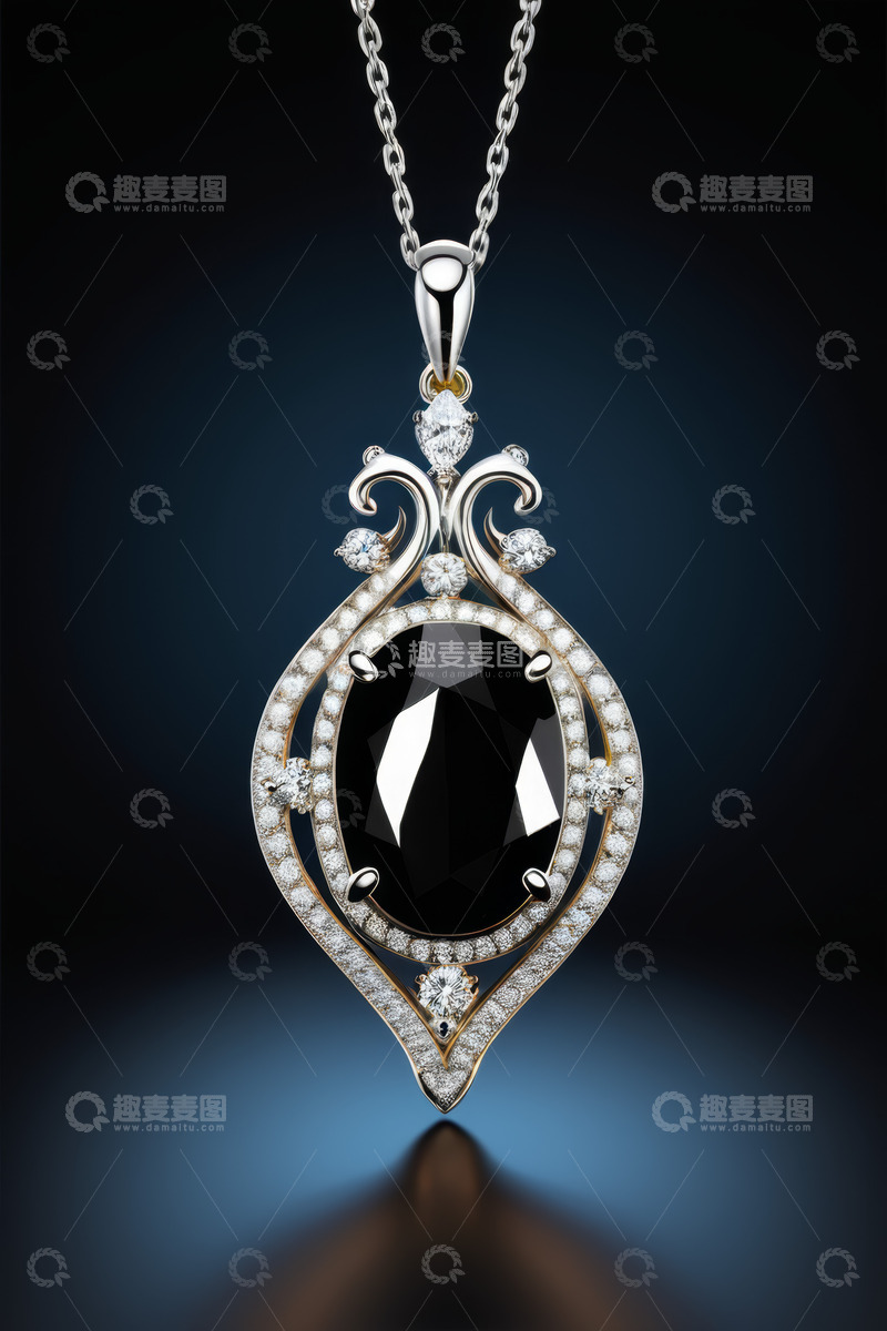 高清大图下载【趣麦麦图】黑色宝石钻石项链特写