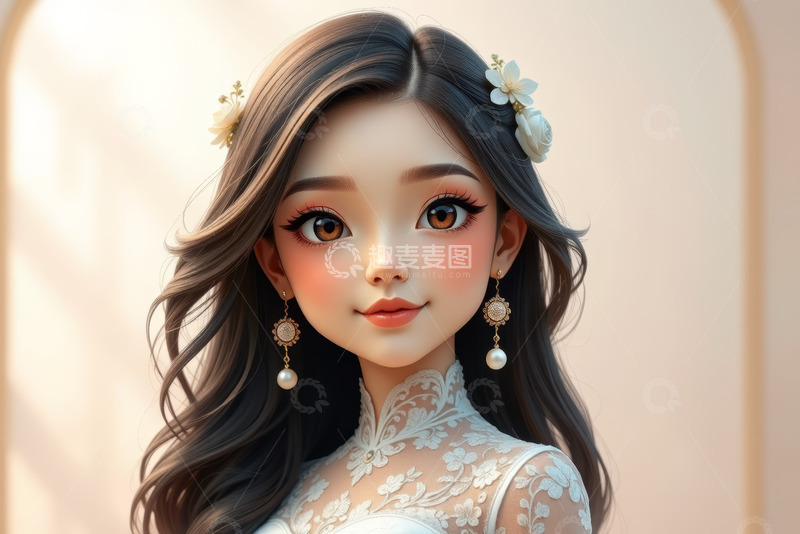 高清大图下载【趣麦麦图】古风装扮卡通女孩特写