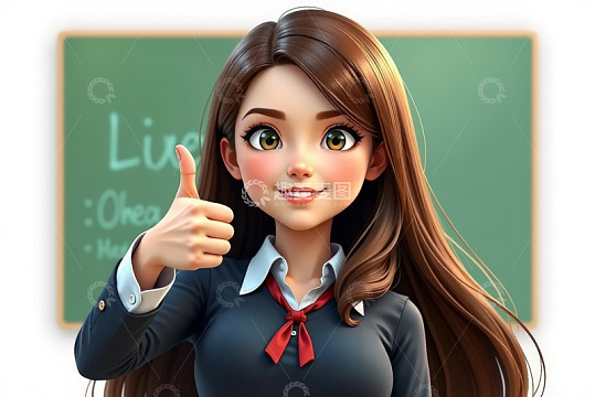 卡通女学生竖大拇指