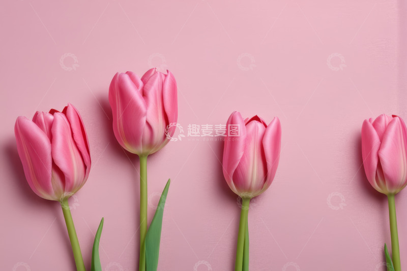 高清大图下载【趣麦麦图】粉色背景上的粉色郁金香