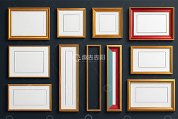 多规格金色相框装饰墙面