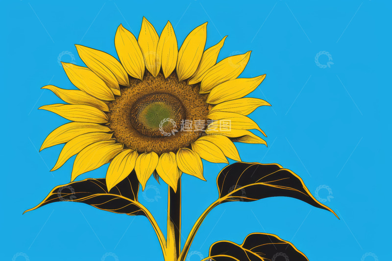 高清大图下载【趣麦麦图】蓝色背景下的向日葵插画