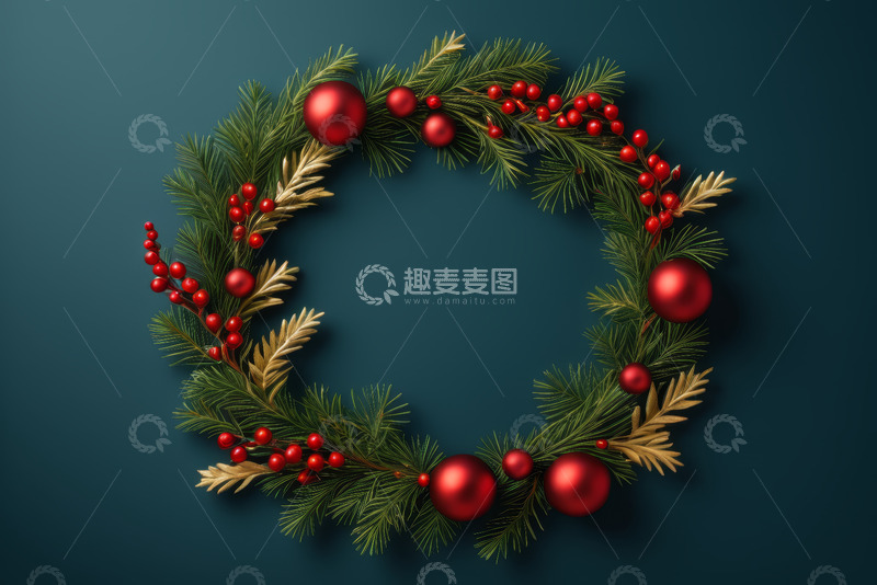 高清大图下载【趣麦麦图】圣诞装饰花环特写