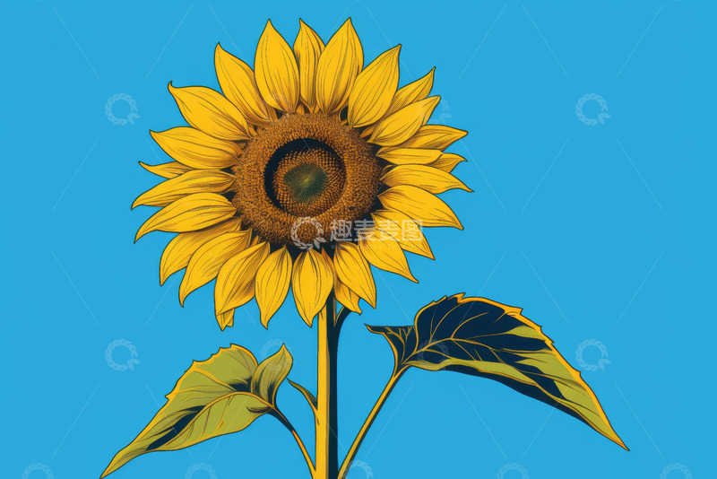 高清大图下载【趣麦麦图】蓝色背景向日葵特写