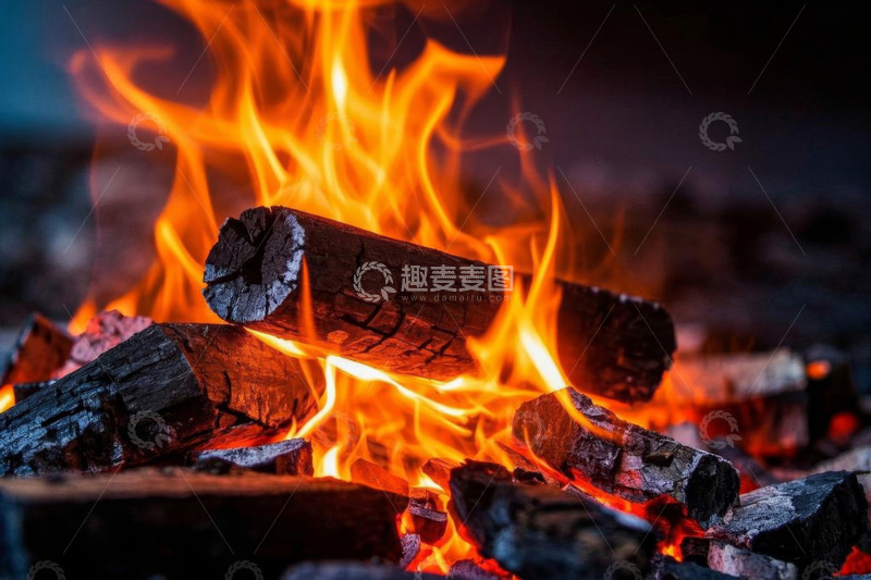 高清大图下载【趣麦麦图】燃烧的篝火与木柴特写