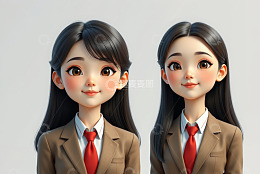双视角卡通女学生形象