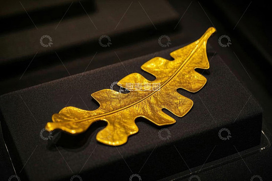 黄金树叶形文物特写