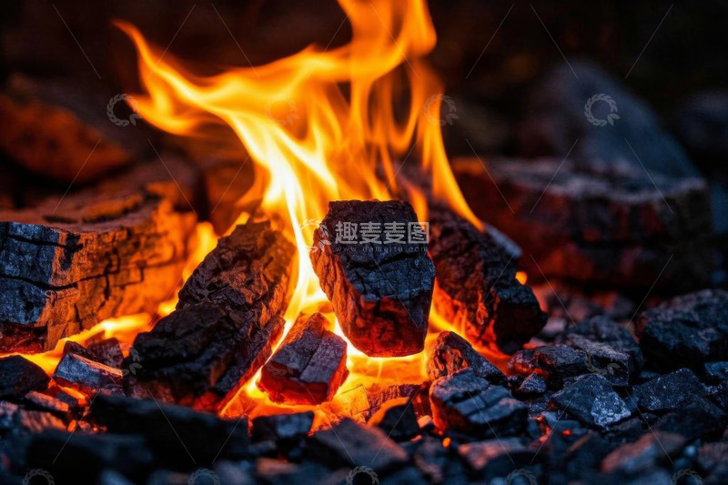 高清大图下载【趣麦麦图】燃烧的篝火与柴火特写
