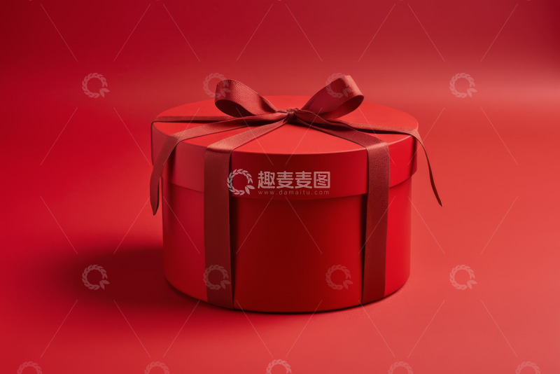 高清大图下载【趣麦麦图】红色圆形礼物盒带蝴蝶结
