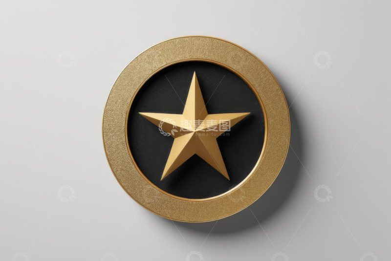 高清大图下载【趣麦麦图】金色圆形徽章带五角星图案