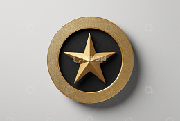 金色圆形徽章带五角星图案