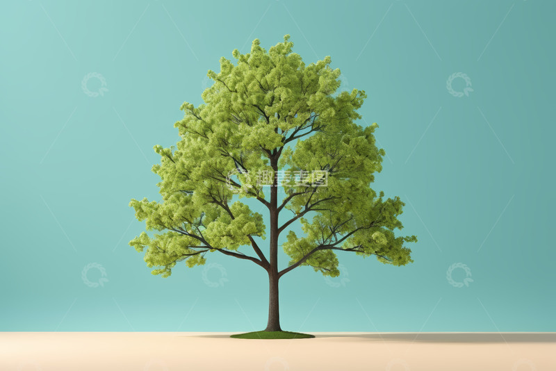 高清大图下载【趣麦麦图】浅绿色背景下的单棵绿树