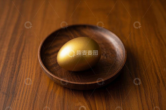 木盘上的金色鸡蛋特写