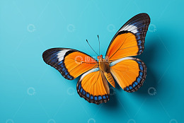 蓝色背景上的彩色蝴蝶