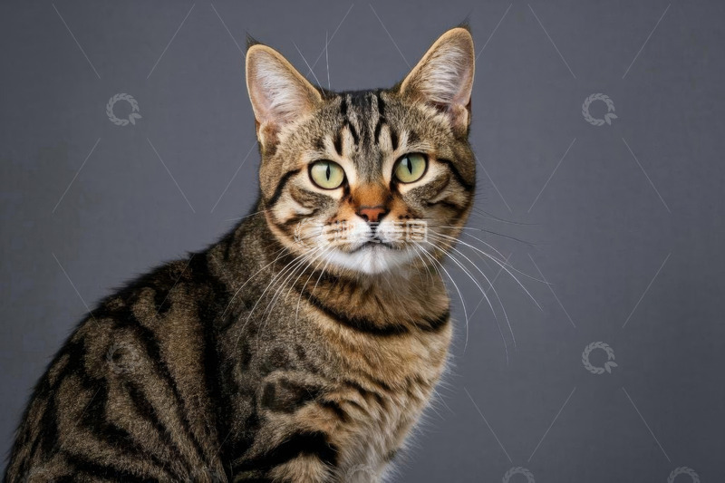 高清大图下载【趣麦麦图】虎斑猫正坐特写