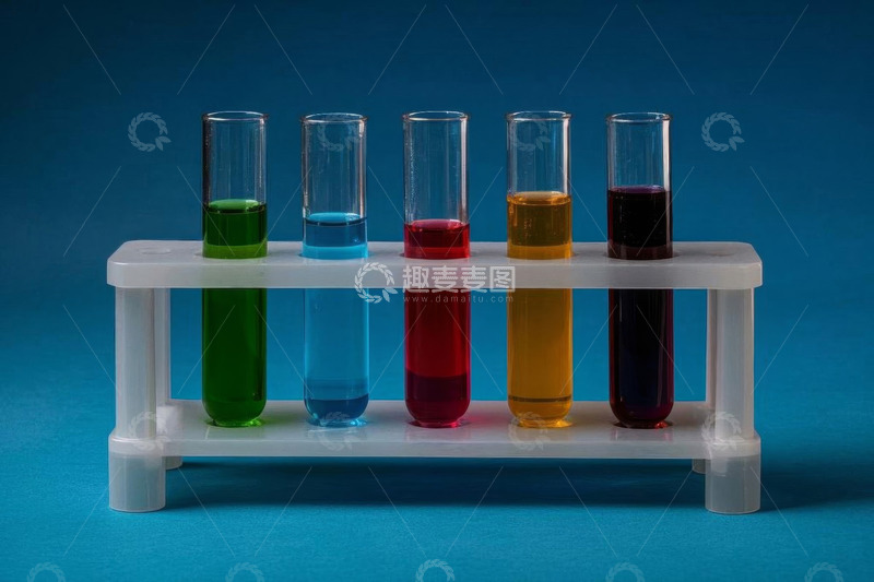 高清大图下载【趣麦麦图】试管架上的多彩化学试剂