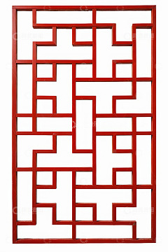 中式红色镂空窗格装饰