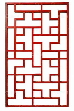 中式红色镂空窗格装饰