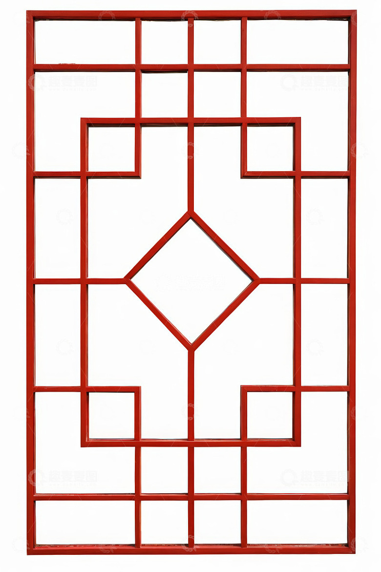 中式红色镂空窗格装饰素材