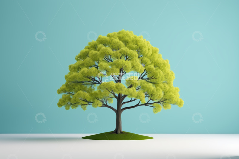 高清大图下载【趣麦麦图】浅绿色背景中的单棵树木