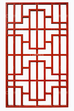 中式红色镂空窗格装饰