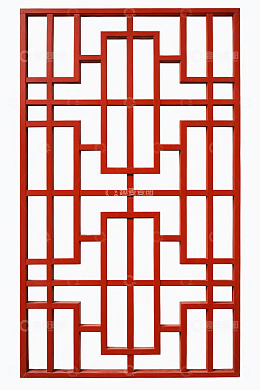 中式红色镂空窗格装饰