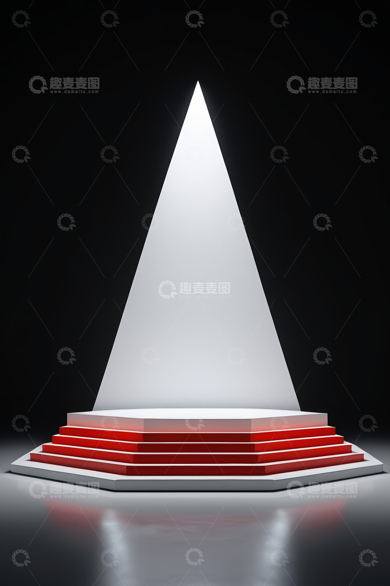 高清大图下载【趣麦麦图】舞台聚光灯下的红色阶梯展台