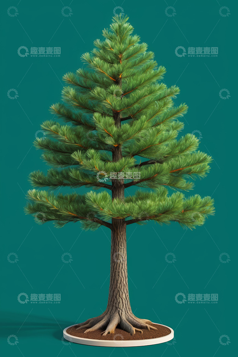3D渲染绿树与环形座椅场景