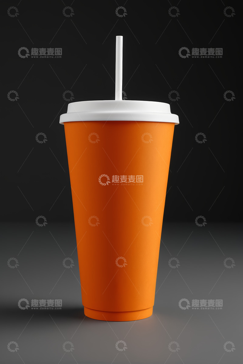 高清大图下载【趣麦麦图】橙色纸杯配白色吸管
