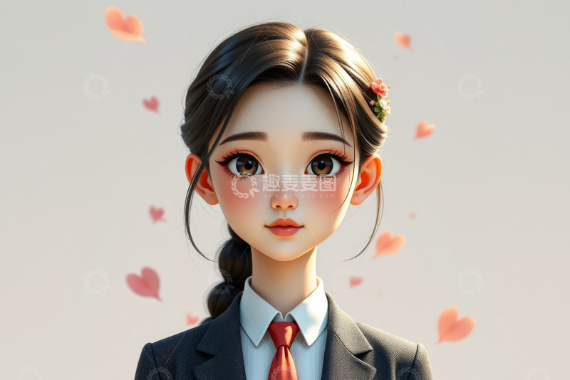 高清大图下载【趣麦麦图】穿校服的卡通女孩形象