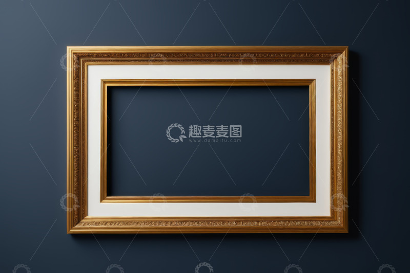 高清大图下载【趣麦麦图】深蓝色背景上的金色装饰画框架