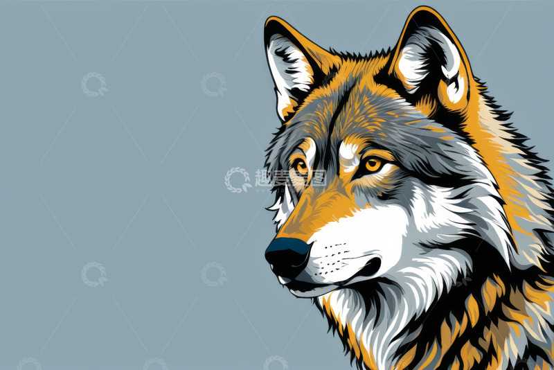 高清大图下载【趣麦麦图】狼的侧面艺术插画