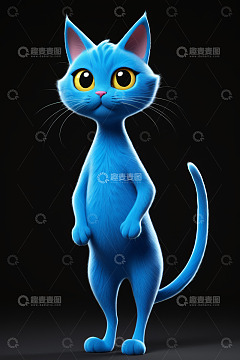蓝色卡通猫站立形象