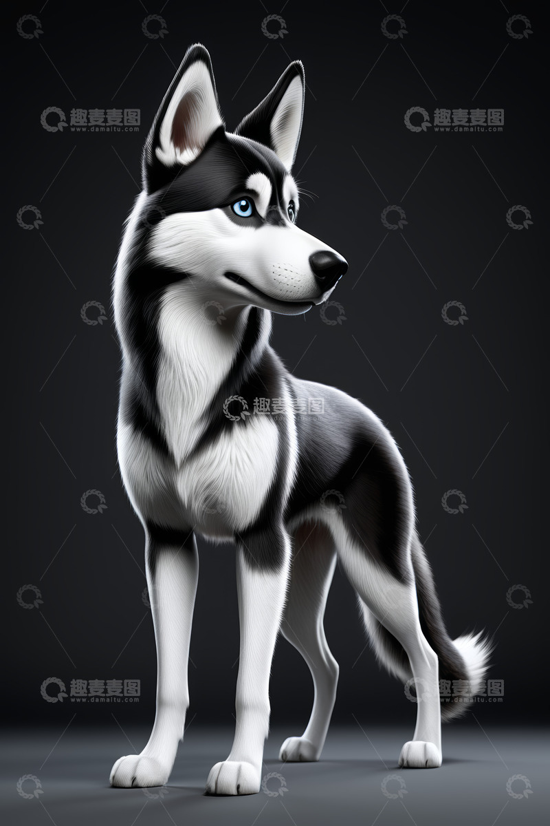 高清大图下载【趣麦麦图】黑白哈士奇宠物侧立形象